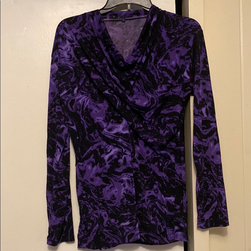 Like New Anne Klein Purple/Black L/S Blouse Size L